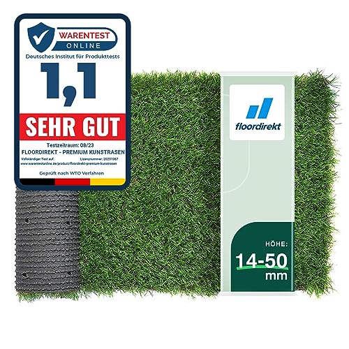 Floordirekt Premium Kunstrasen - Rasenteppich - Rollrasen - Kunststoffrasen - Garten-Rasen - Rasen für Balkon, Terrasse & Garten (Riviera (Höhe: 14mm), 100x100 cm)