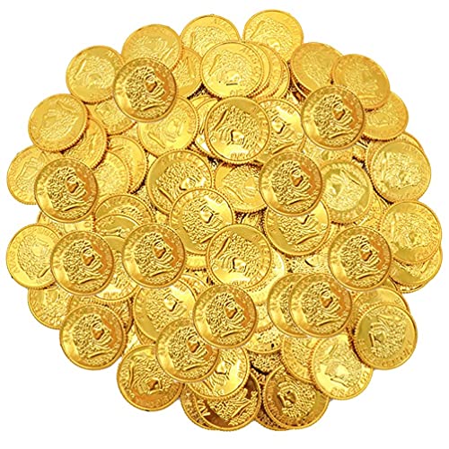 STOBOK 200Pcs Kunststoff Piraten Münze Gold Münzen Schatz Münzen Rolle Spielen Spiel Requisiten für Piraten Partei Liefert Kinder Kinder Pirate Schatzsuche Und Karneval Spiele