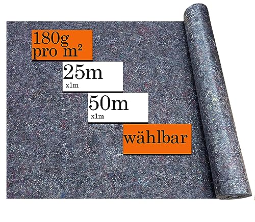 Malervlies Abdeckvlies 1 x 50m Rolle - extra starkes Schutzvlies - mehrfach verwendbar - Stärke 180g/m² - Recycelten Fasern - Renovierung - Malerarbeiten