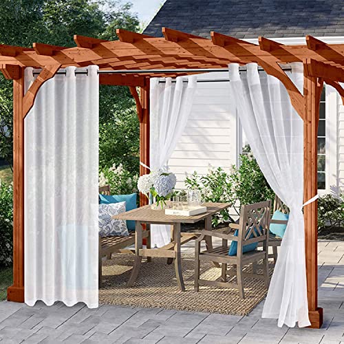 Outdoor Vorhang Transparent Wetterfest Mit Ösen, 2 Stück Outdoorvorhänge Sonnenschutz Winddicht Ösenvorhänge Transparent Außenvorhang, Gardinen Weiss Vorhang Für Außenbereich, Terrasse, Pavillon