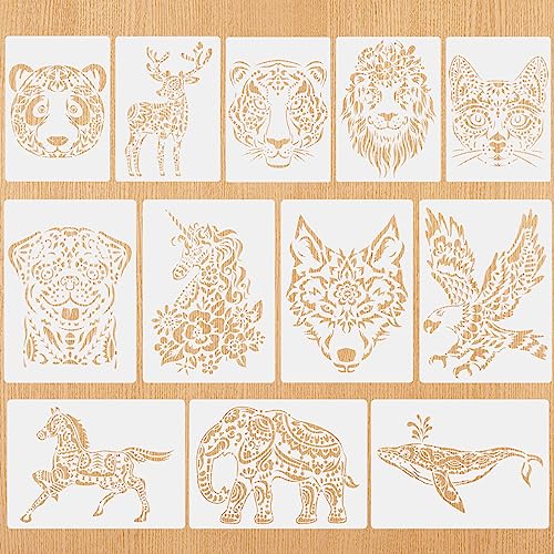 Zocipro 12 Stück Schablonen Textilgestaltung kinder, 29 * 21cm Tiere Schablonen zum Malen, Waschbar und wiederverwendbar Tiermalerei Schablone für Malerei mit Farbe oder Bleistift, DIY Scrapbooking