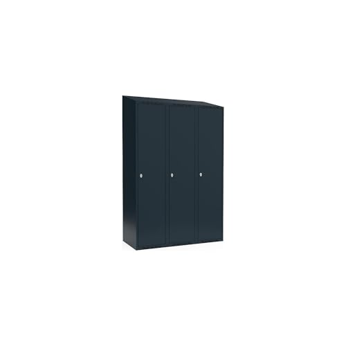 kaiserkraft | Garderobenschrank Fydor | 1 Fach | grau | B 1200 mm | 3 Abteile | schräge Dachform | Zylinderschloss