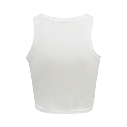 2025 - Kurze Ausschnitt Weste Ärmellose Oberteile für Frauen rund solide Tank Damenbluse T Shirt Mit Druck (White, S)