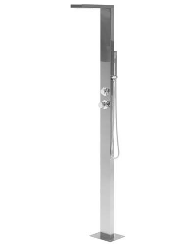 Beliani Freistehende Gartendusche Edelstahl Silber mit Wasserfall Handbrause Lotzorai