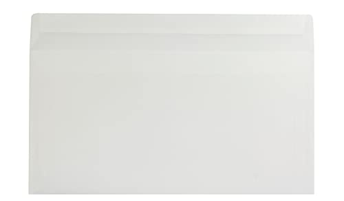 Transparente Briefumschläge, DIN lang (110 x 220 mm), Haftklebestreifen mit Abziehstreifen, 100 Stück, Gerade Klappe, 90 g/qm Offset, Ohne Fenster, Weiß (Transparent-Weiß), Blanke Briefhüllen