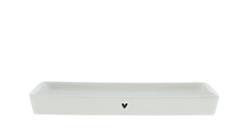 Bastion Collections Tablett rechteckig Heart Keramik weiss schwarz 13,4x8cm Keramikuntersetzer Küchenaccessoires BC Tray rectangular small White