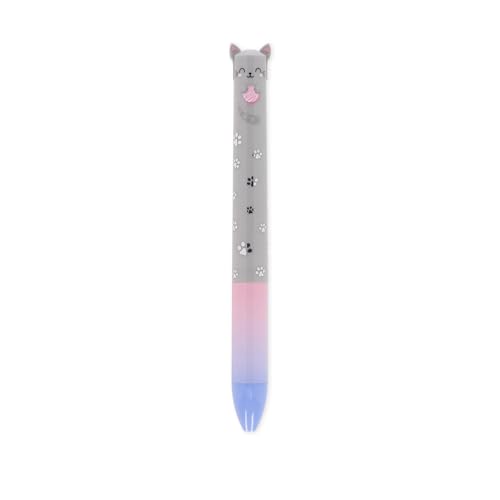 Legami - Zweifarbig, blaue und rosa Tinte, Click&Clack Stift, Ideal für Schule Büro Zuhause, Zweifarbig, 1 mm Spitzendurchmesser, Kitty Motiv