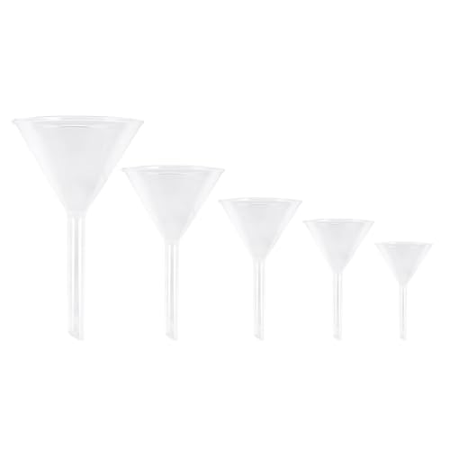 VILLCASE 5 Stück Labor Trichter, Glastrichter, Transparent Borosilikat Glas Mini Trichter, 30mm, 40mm, 50mm, 60mm, 75mm Durchmesser, Ideal für Chemie Experimente und Flüssigkeiten