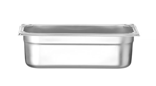 HENDI Gastronormbehälter, Temperaturbeständig von -40° bis 300°C, Heissluftöfen-Kühl- und Tiefkühlschränken-Chafing Dishes-Bain Marie, Stapelbar, 4L, GN 1/3, 325x176x(H)100mm, Edelstahl