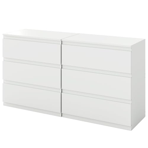 2er Set Komodenschrank für Schlafzimmer 70 cm Breit Kommode Weiß mit 3 Schubladen/Nachtkasten Schubladenkommode Kommode&Sideboard Komoda Weiss für Büro Wohnzimmer Schlafzimmer Flur Möbel/70x40x75CM