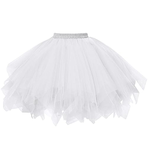 AUYAO Damen Tutu Klassisch Rock, Ballett Tüllrock Petticoat Unterrock Rock Tütü Rock Tutu Röcke Tüll Rock, 50er Vintage Ballet Elastisch Tanzrock Tanzkleid Ballkleid Kurz Retro Kostüme Tanzen (Weiß)