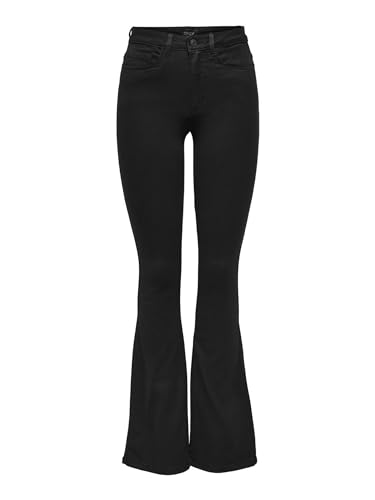 ONLY Damen Flared Schlag Jeans High Waist Denim Stretch Hose Wide Vintage Pants ONLROYAL, Farben:Schwarz, Größe:XL / 34L, Beinlänge:L34