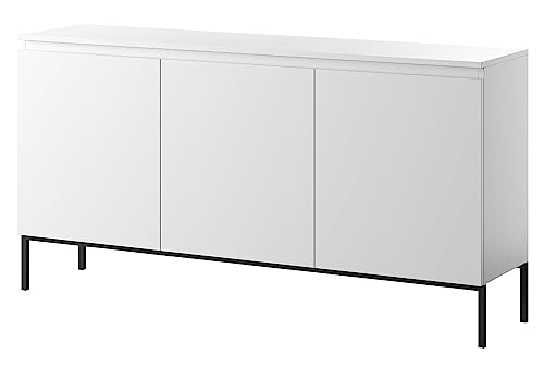 Selsey Bemmi - Sideboard Kommode 3-türig, Weiß mit schwarzen Beinen, 150 cm