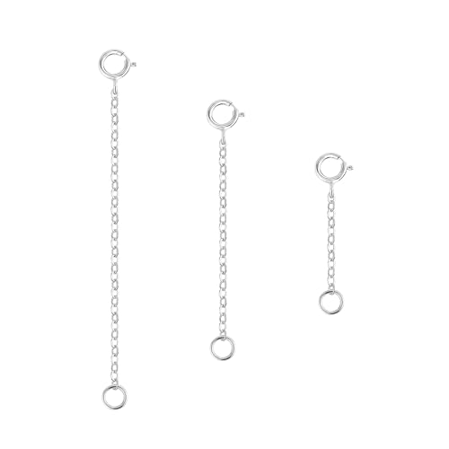GlasFlength Kettenverlängerung Silber, 3 Stück 925 Sterling Silber Verlängerungskette Halskettenverlängerung für Schmuckherstellung um Ihre Colliers und Armband zu Verlängern Damen Herren (3 5 8CM)