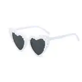 Herz Sonnenbrille Herzbrille Herzform Herzbrillen Brille Heart Glasses Herzsonnenbrille weiß Hochzeit Shaped Sunglasses Bride Perle Vintage Damen Herzförmige Braut Party Sonnenbrillen Accessoires