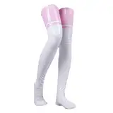 Jugaoge Halterlose Strümpfe Damen Sexy Wetlook Lack Leder Strapsstrümpfe Oberschenkel Hohe Socken Überknies Bein Stulpen Glänzend Clubwear Rosa & Weiß Einheitsgröße