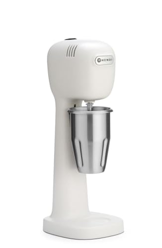 HENDI Milchshake Maker, Inkl. 2 Mixbechers (Edelstahl und Polykarbonat) und 4 austauschbaren Rührwerken, Drink mixer, Frappés, Getränkemixer, 230V/400W, 170x196x(H)490mm, Weiß