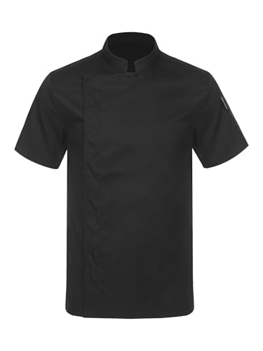 Oyolan Kochjacke Uniform Herren Damen Kurzarm Bäckerjacke Küchen Koch Jacke Restaurant Hotel Cafe Chef Kostüm P Schwarz XL