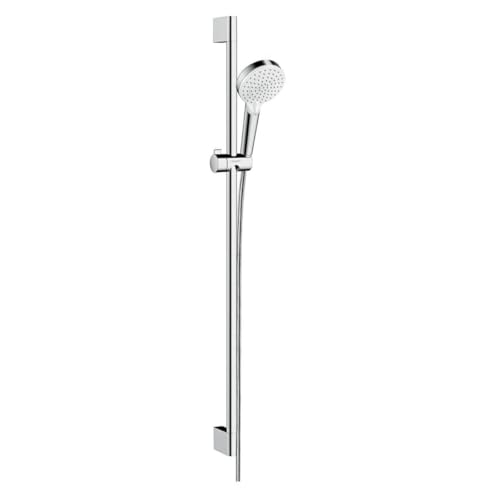 hansgrohe Crometta - Duschset, runder Duschkopf mit Brausestange 90 cm, Duschkopfhalterung und Brauseschlauch 160cm, Duschbrause mit 2 Strahlarten, Weiß/Chrom