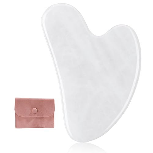 AQSQWQ Gua Sha steine gesichts Jade 100% Natur-Stein Herzform Guasha Board Kratz-Massagewerkzeug für Gesicht, Augen, Hals zur Hautpflege, Schönheit und Entspannung der Körpermuskulatur (Weiß)