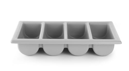 HENDI Besteckbehälter, Besteckfass, Besteckkorb, Utensilienhalter, Küchenutensilienhalter, Besteckkasten, Besteckmulde, 4 Fächer, GN 1/1, 530x325x(H) 100mm, grau, Polypropylen