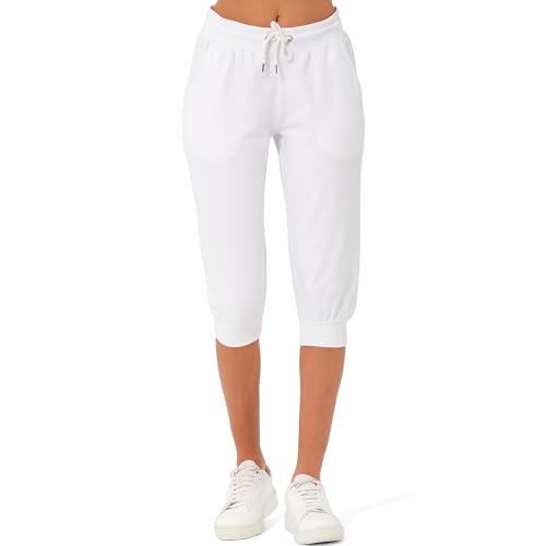 Smith & Solo Jogginghose Damen 3/4 - Sporthose Capri Kurze Hose Yogahose Damen, Freizeithose Laufhose Sommer Kurz Hosen,Trainingshose Fitness Sweathose s (Weiß, S)