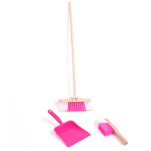 Kinderbesen Set aus Holz | Handfeger und Schaufel | Farbenfrohes Reinigungs-Set für Kinder | Pink
