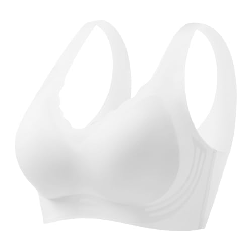 Sieh An Nahtloser Damen-BH aus Eisseide mit kaltem Gefühl, dünn, weicher Halt, atmungsaktiv, bequem, Feste Körbchen-Unterwäsche Volle Unterstützung Nahtloses Bandeau (White, XXXL)