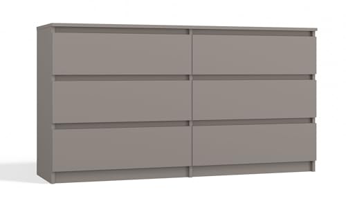 CDF Kommode Malwa M6 140 | Farbe: Lehm (grau) | Schrank für Dokumente, Kleinigkeiten | Ideal für Wohnzimmer, Schlafzimmer, Kinderzimmer, Jugendzimmer und Büro | 6 geräumige Schubladen