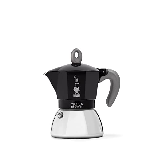 Bialetti - Moka Induction, Moka-Kanne, Geeignet für Alle Herdarten, 4 Tassen Espresso (150ml), Schwarz