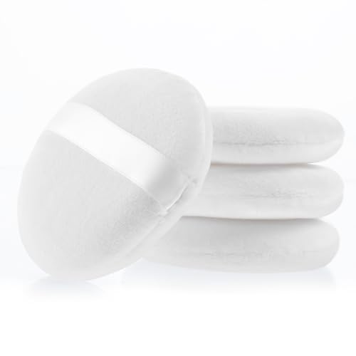 Tucnoeu 4 Stück 10 cm Ultraweich Waschbar Puderquaste, Groß Powder Puff, Wiederverwendbar Waschbar Puderquaste für Körperpuder, Runde Puderquaste für Setting Powder, Körperpuder(Weiß)