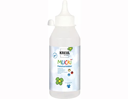 KREUL 42802 - Mucki Fensterkleber, 250 ml Flasche, parabenfrei, glutenfrei, laktosefrei, vegan, lösemittelfrei, geruchslos, auswaschbar, geeignet um Dekoration und Bastelarbeiten auf Fenster zu kleben