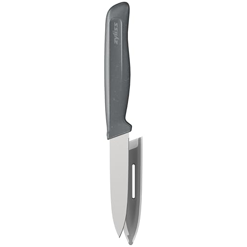 Zyliss Gemüsemesser, 9 cm-3,5 Zoll, scharfer deutscher Edelstahl mit nachhaltigem, rutschfestem Griff aus Weizenstroh, Schutzhülle, professionelles Küchenmesser-Gemüsemesser, spülmaschinenfest
