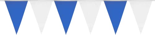 HEKU Wimpelkette blau-weiß mit 20 Wimpeln , Wetterfest,10 Meter Lang , Große, Auffällige Wimpel , Ideal für Veranstaltungen, mit Integriertem Befestigungsband