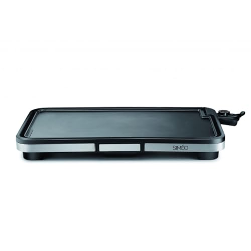 SIMÉO PLA470, Elektrische Grillplatte, 2000 W, Kochfläche 54,5 x 30 cm, Antihaftbeschichtung aus Aluminiumguss, 5 Temperaturstufen, abnehmbare Platte, ideal für 6 bis 8 Personen, Schwarz