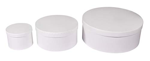 Rayher Pappmaché Boxen mit Deckel, weiß, 3er-Set, rund, 10 – 23,8 cm ø, verschiedene Höhen, Pappboxen, Geschenkboxen, Karton, FSC zertifiziert, Aufbewahrungsboxen, Schachteln, 67339102