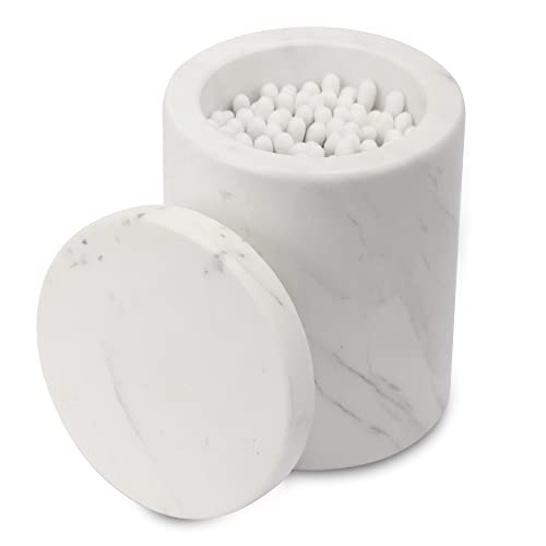 WORHE Marmor-Behälter, Marmor-Kottonswab-Behälter mit Deckel, Badezimmer-Vanity-Organizer, geeignet zur Aufbewahrung von Make-up-Schwämmen und Badesalzen, ideal für Make-up-Zubehör-Box-DL011