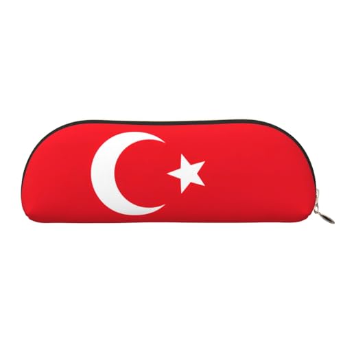 GaxfjRu Halbrundes tragbares Stifteetui aus Leder, Motiv: Flagge der Türkei, Make-up-Tasche, stilvolle Aufbewahrungstasche für Bleistiftbeutel, Stifte und kleine Gegenstände