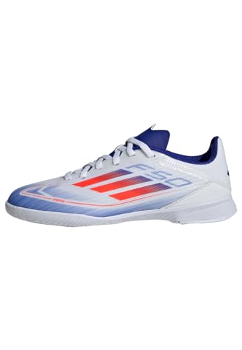 adidas Unisex F50 League Football Boots Indoor Hallenfußballschuhe, Cloud White/Solar Red/Lucid Blue, 48 EU