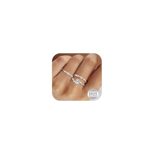 Aidenn 3 Stück Ring Silber 925 Damen Ringe Frauen Cubic Zirkonia Verlobungsring Damen Verstellbare Statement Ring Damen Stapelbare Daumenring Fingerring Set Schmuck