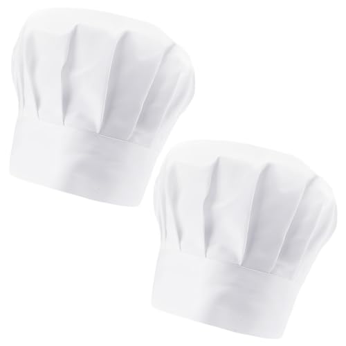 LPAMABA 2 Stück Weiß Kochmütze Erwachsene Unisex Kochmütze Verstellbar Kochhut Männer Damen Herren Kochhaube mit Gummiband Koch Kopfbedeckung Chef Hut Chef Hat Küchenmütze Café Restaurant Hotel