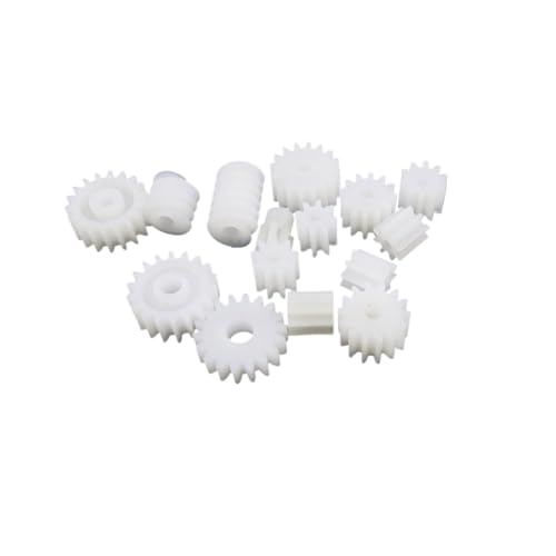 15 Arten von Kunststoff-Zahnradsätzen, 0,5-M-Modul-Zahnradpaket, 1 mm/1,5 mm/2 mm Welle, 7 Zähne, 8 Zähne, 9/10/12/14/16/18 Zähne, 6 mm Schneckengetriebe