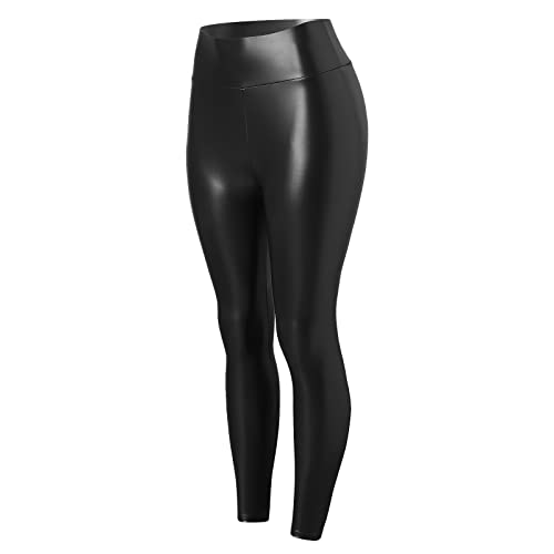 Damen Hosen Stretch Elegant hosen Damen Hosen Stretch Große Größen Damen Pu Glänzend Nicht Gepolstert Hüfte Heben Super Elastisch Slim Dünne Hose Hose für Freizeitaktivitäten Fitness-Yoga (Black, L)