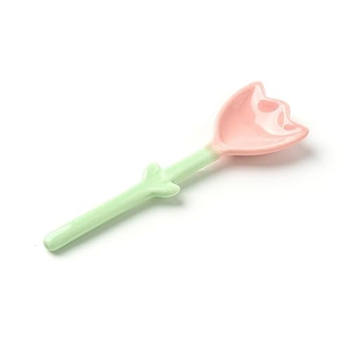 Lepel Dreidimensionaler Keramiklöffel in Blumenform, Kaffeelöffel, Frühstückslöffel, Dessertlöffel, Eislöffel, Reislöffel, 2 Stück Soeplepel (Color : B, Size : L)