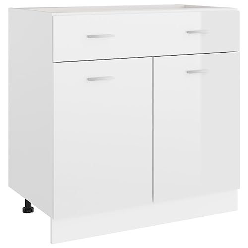 vidaXL Schubunterschrank mit 2 Regalböden 1 Schublade Schrank Küchenzeile Küchenmöbel Unterschrank Küchenschrank Hochglanz-Weiß 80x46x81,5cm Holzwerkstoff