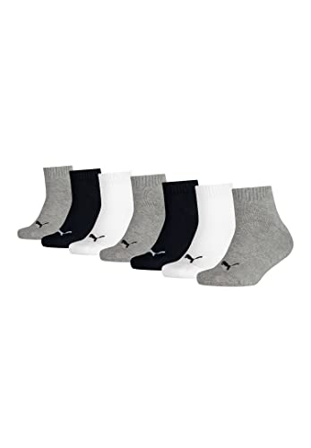 PUMA KIDS Quarter Socken Sneaker Gr. 23 - 42 für Mädchen und Jungen 7 Paar , Farbe:882 - grey/white/black, Socken & Strümpfe:27-30