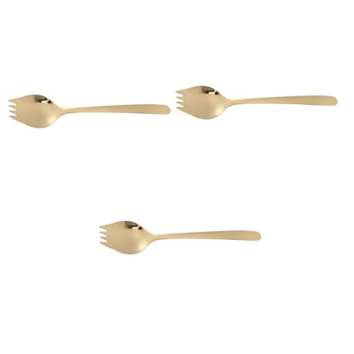 3 Stück 304 Edelstahllöffel goldbesteck-set gold geschirr set Goldenes Besteckset Bretter schwere Gabeln Nudellöffel Abs Geschirrset -Nudeln Salat Spork Salatlöffel Cabilock