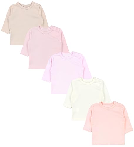 TupTam Baby Mädchen Langarmshirt Sterne 5er Pack, Farbe: Rosa Apricot Puderrosa Beige Ecru, Größe: 56