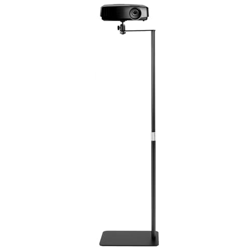 QWORK® Platzsparender L-Form Beamer Ständer mit Universelles 1/4 Gewinde - 360° Schwenkbarer - Höhenverstellbar 65-120 cm - Rutschfestem Unterlage - Kabelmanagement-Design