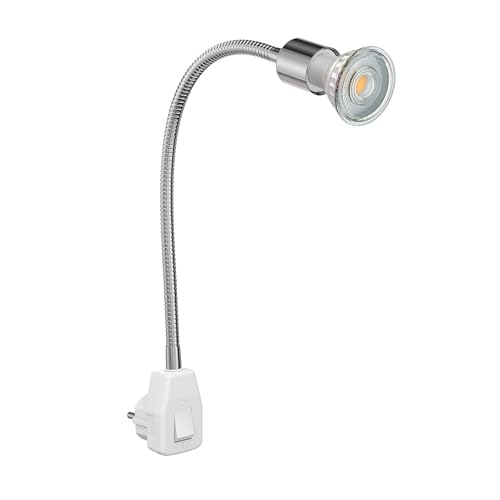 ledscom.de Steckdosenlampe LESCH Leselampe Schwanenhals, chrom/weiß, inkl. GU10 LED (warmweiß, 7,6W, je 1103lm, 33°)